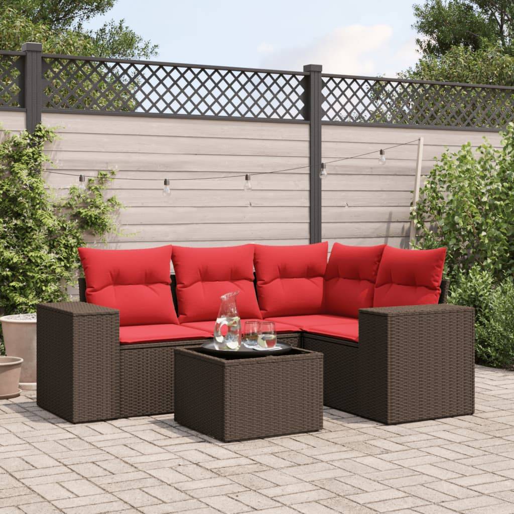 vidaXL 5-teiliges Gartensofa-Set mit Kissen, braun, Polyrattan
