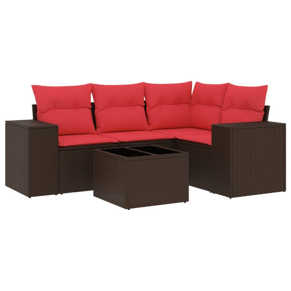 vidaXL 5-teiliges Gartensofa-Set mit Kissen, braun, Polyrattan