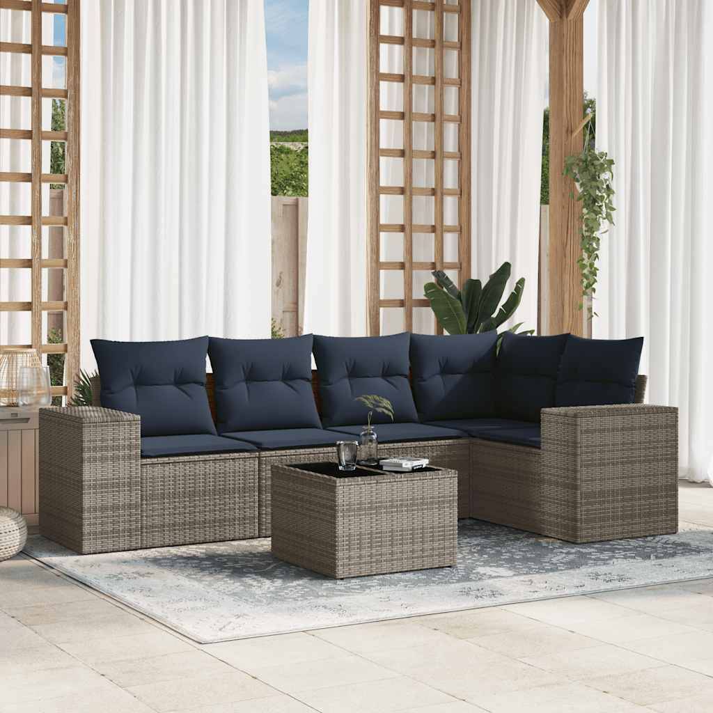 vidaXL 6-teiliges Gartensofa-Set mit Kissen, grau, Polyrattan