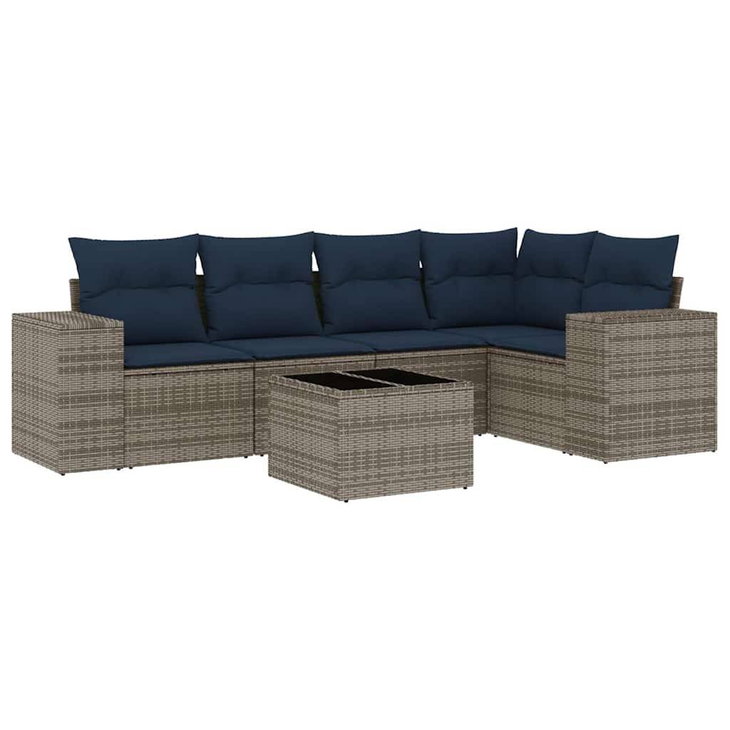 vidaXL 6-teiliges Gartensofa-Set mit Kissen, grau, Polyrattan