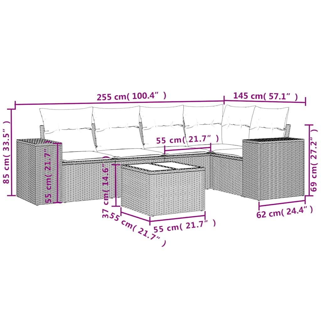 vidaXL 6-teiliges Gartensofa-Set mit Kissen, grau, Polyrattan