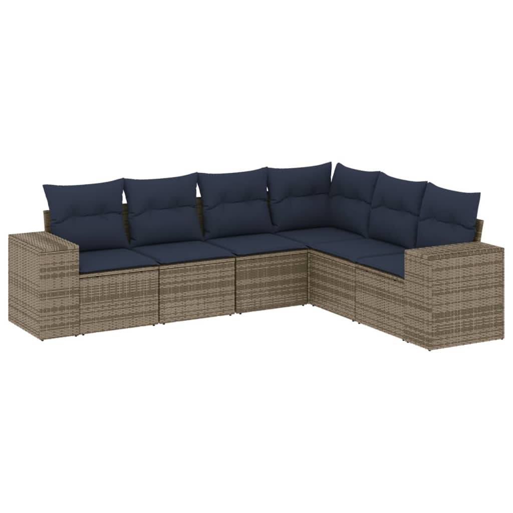 vidaXL 6-teiliges Gartensofa-Set mit Kissen, grau, Polyrattan