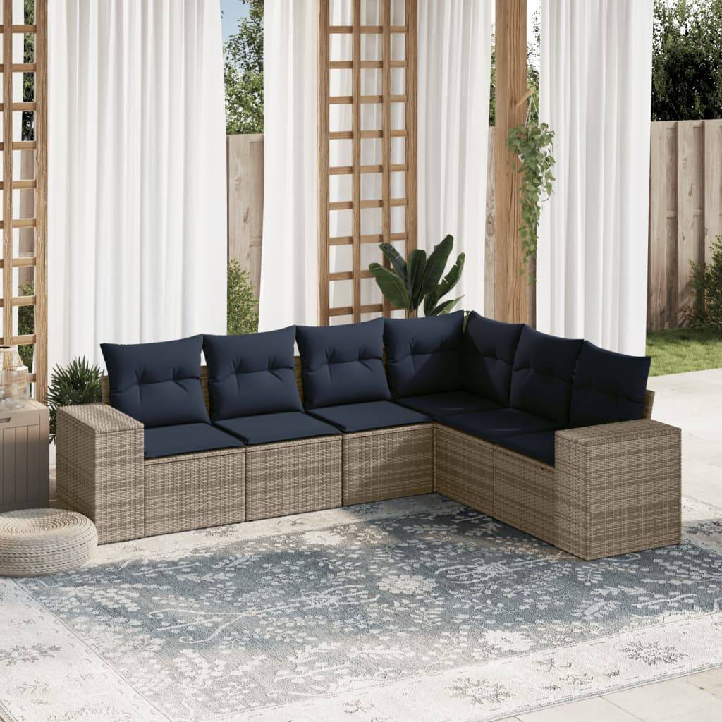vidaXL 6-teiliges Gartensofa-Set mit Kissen, grau, Polyrattan
