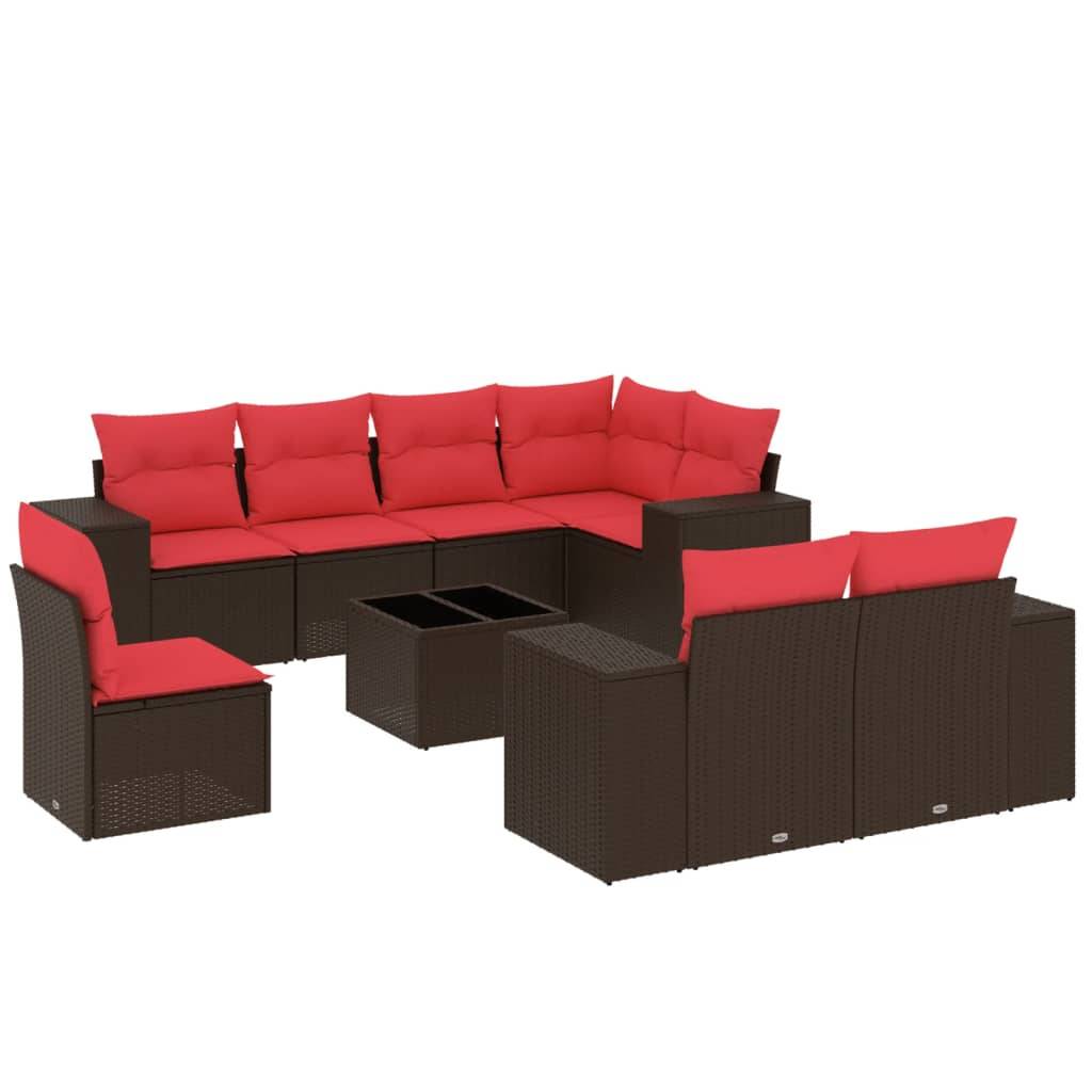 vidaXL 9-teiliges Gartensofa-Set mit Kissen, braun, Polyrattan