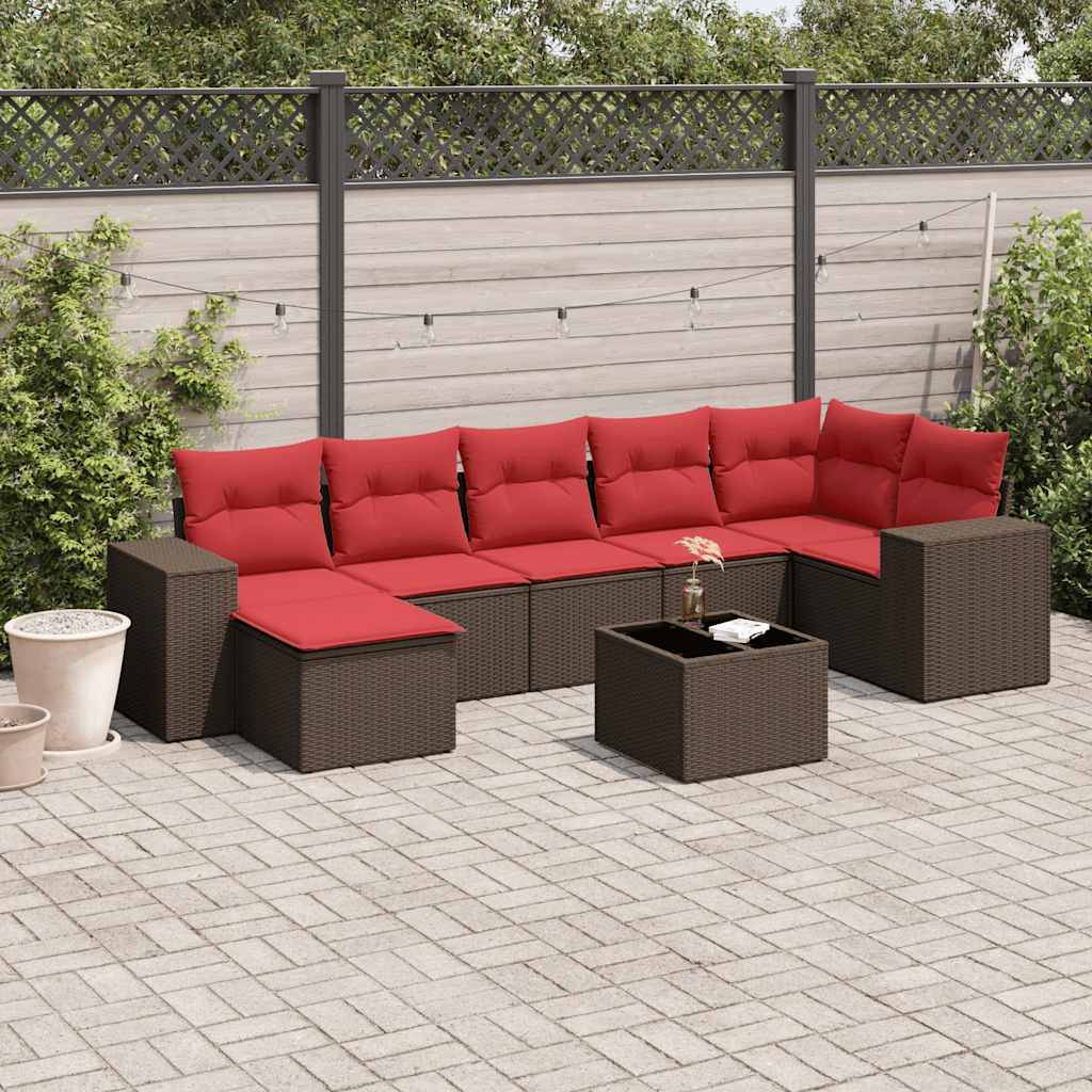 vidaXL 8-teiliges Gartensofa-Set mit Kissen, braun, Polyrattan