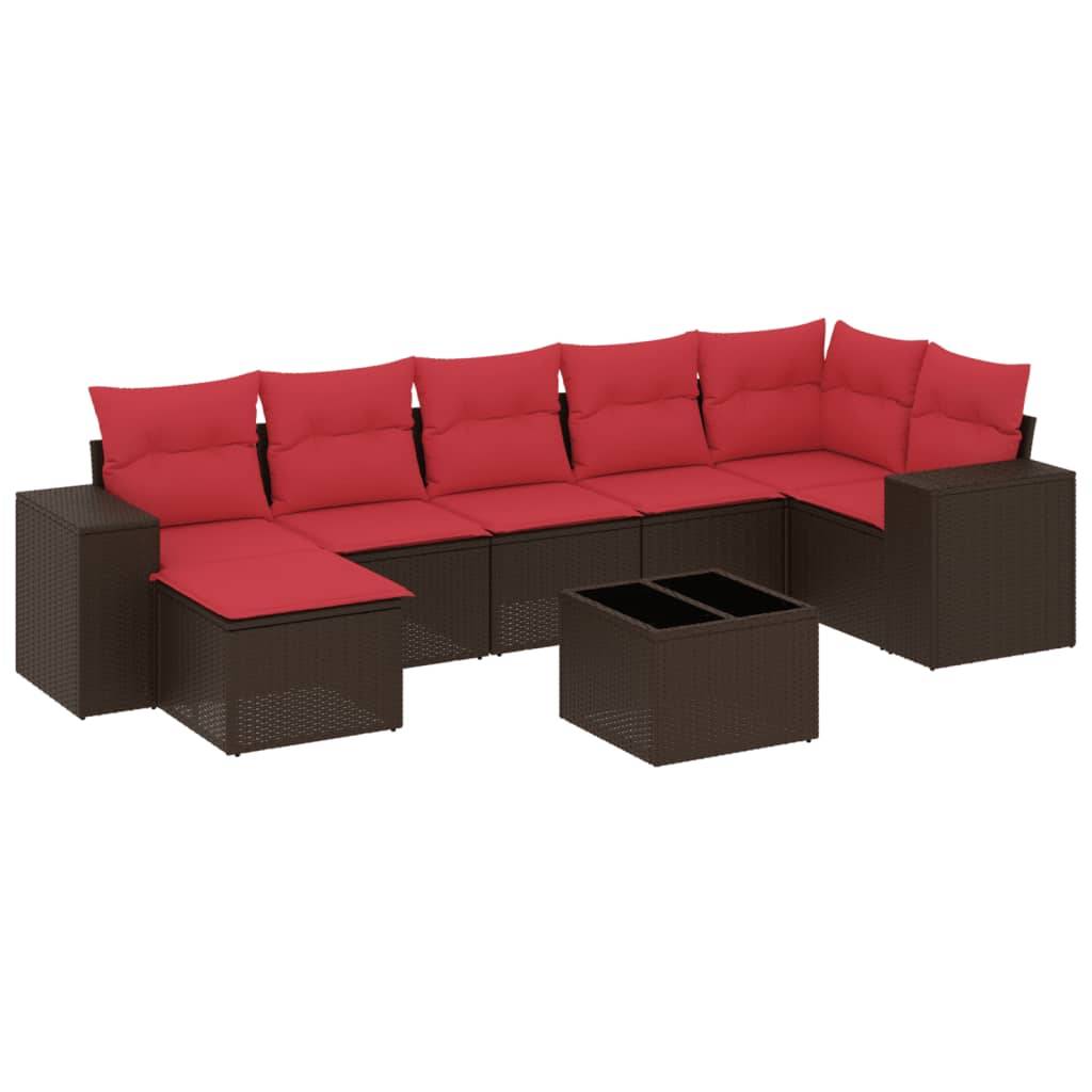 vidaXL 8-teiliges Gartensofa-Set mit Kissen, braun, Polyrattan