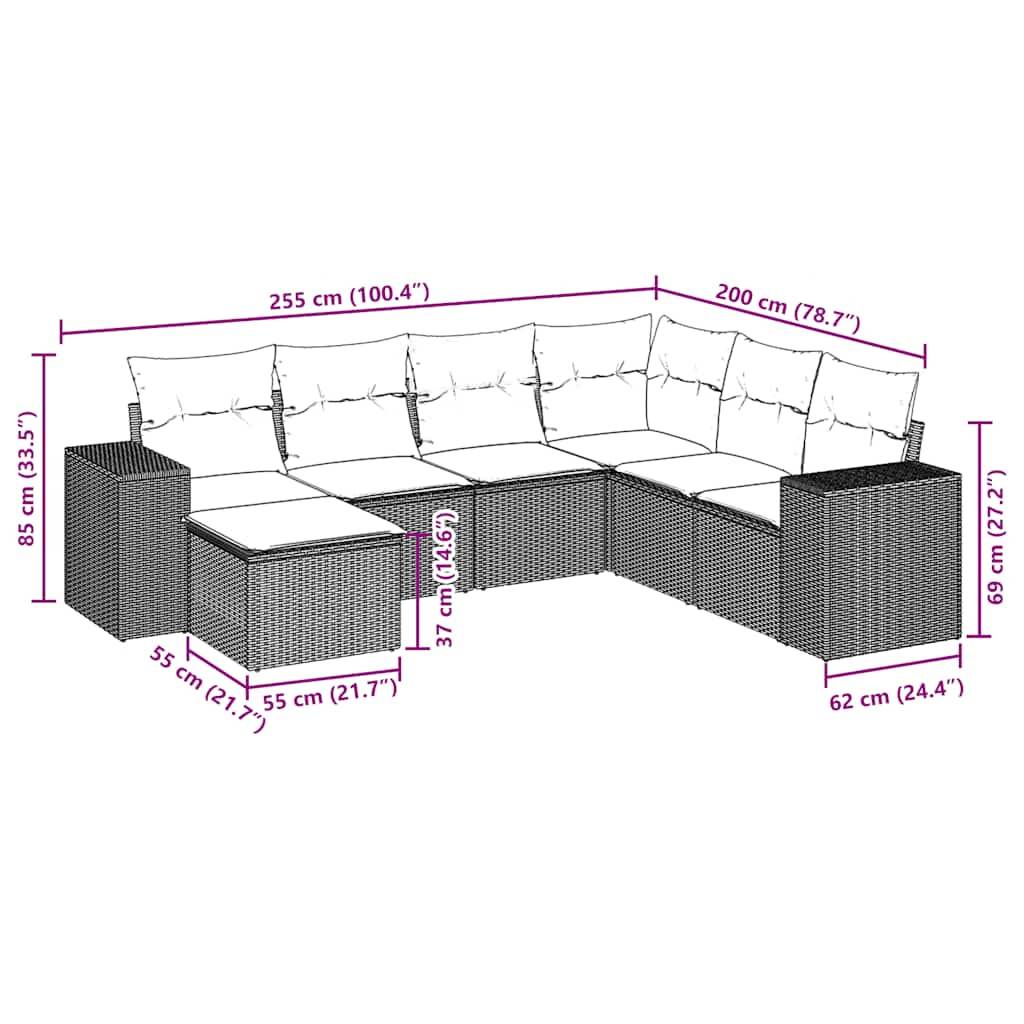 vidaXL 7-teiliges Gartensofa-Set mit Kissen, braun, Polyrattan