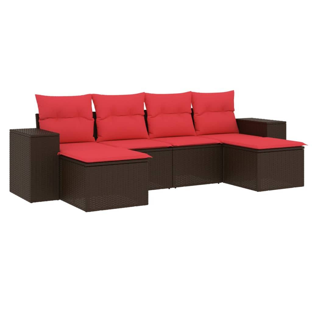 vidaXL 6-teiliges Gartensofa-Set mit Kissen, braun, Polyrattan