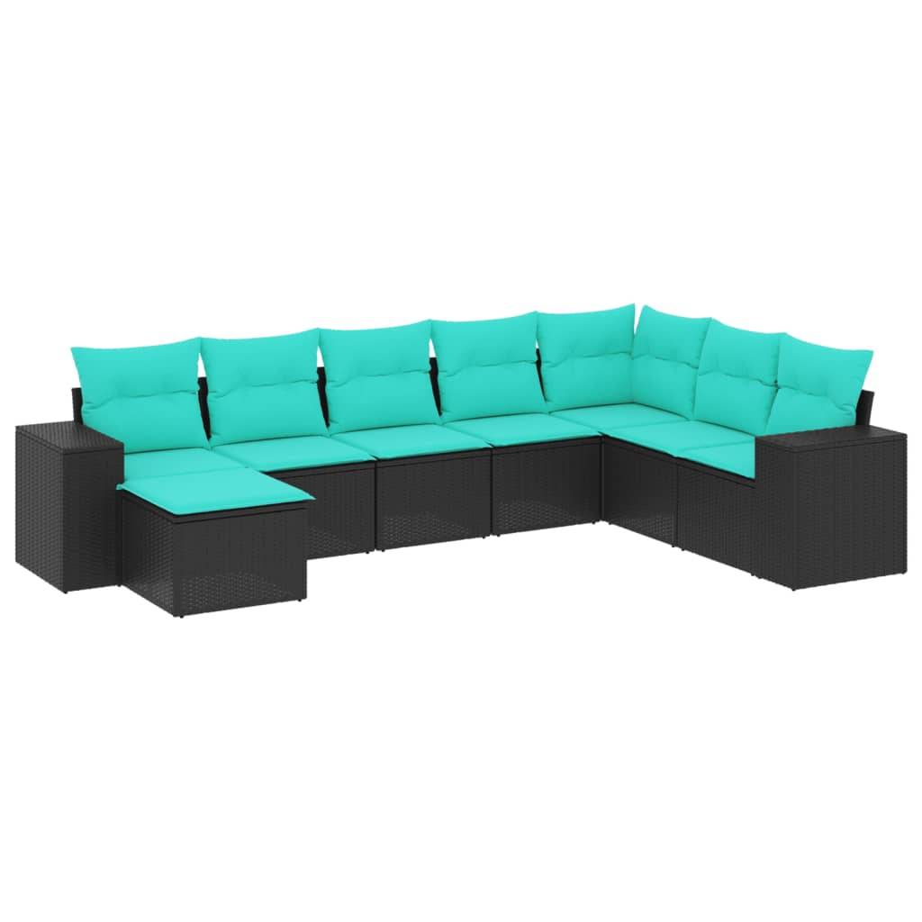vidaXL 8-teiliges Gartensofa-Set mit Kissen, schwarzes Polyrattan