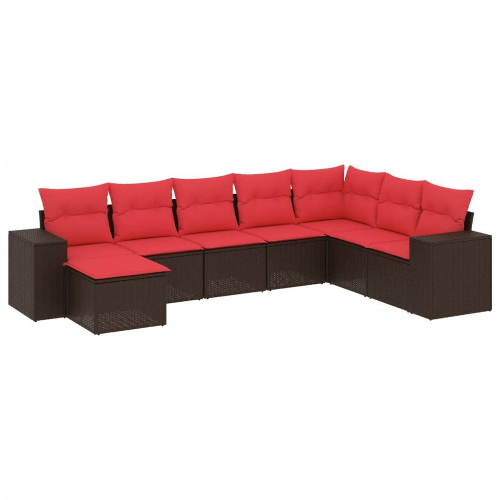 vidaXL 8-teiliges Gartensofa-Set mit Kissen, braun, Polyrattan