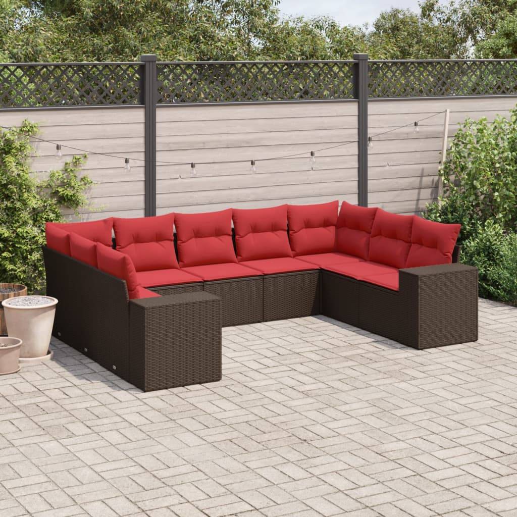 vidaXL 9-teiliges Gartensofa-Set mit Kissen, braun, Polyrattan