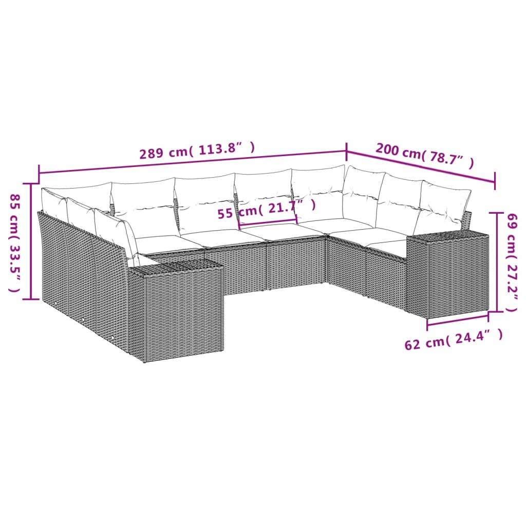 vidaXL 9-teiliges Gartensofa-Set mit Kissen, braun, Polyrattan
