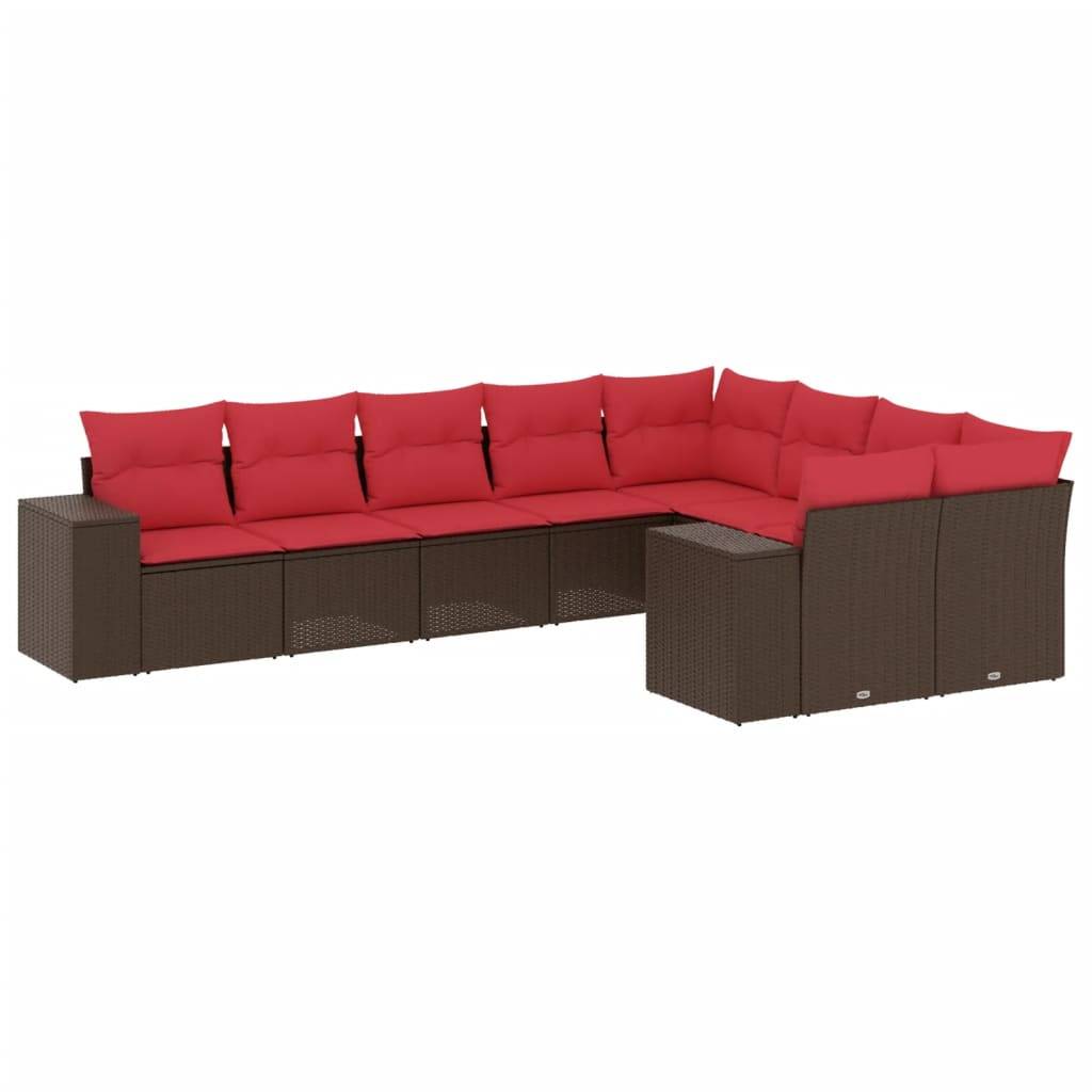 vidaXL 9-teiliges Gartensofa-Set mit Kissen, braun, Polyrattan