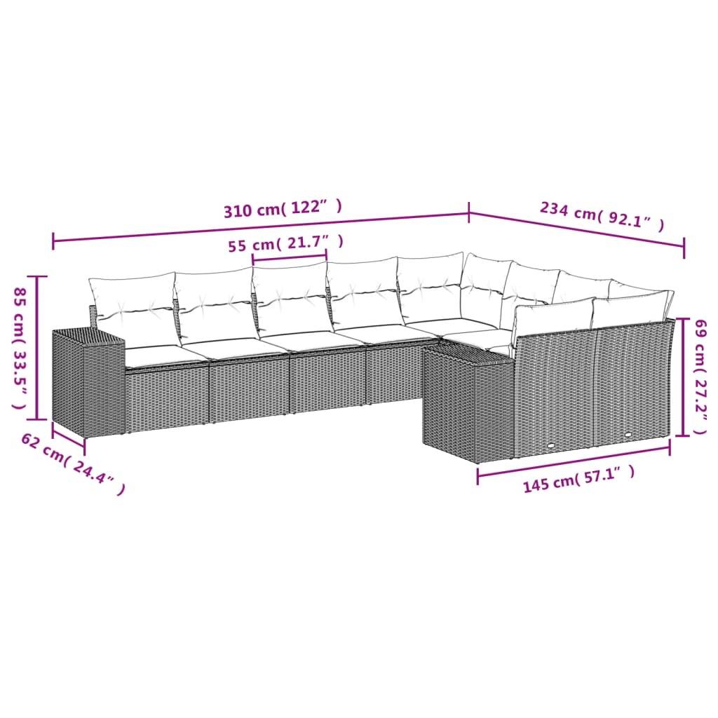 vidaXL 9-teiliges Gartensofa-Set mit Kissen, braun, Polyrattan