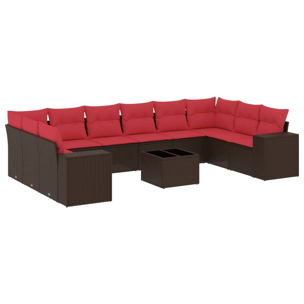 vidaXL 11-teiliges Gartensofa-Set mit Kissen, braun, Polyrattan