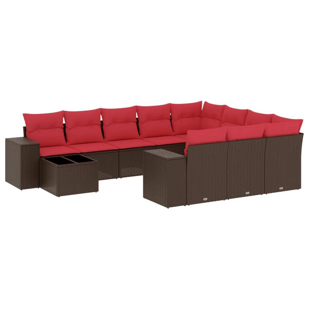 vidaXL 11-teiliges Gartensofa-Set mit Kissen, braun, Polyrattan