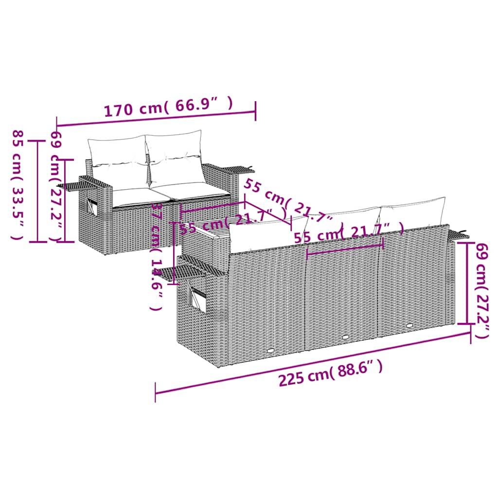 vidaXL 6-teiliges Gartensofa-Set mit Kissen, grau, Polyrattan