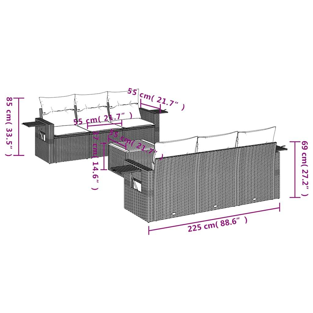 vidaXL 7-teiliges Gartensofa-Set mit Kissen, grau, Polyrattan