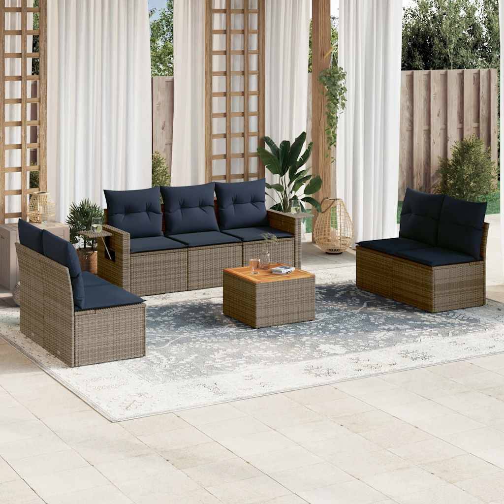vidaXL 8-teiliges Gartensofa-Set mit Kissen, grau, Polyrattan