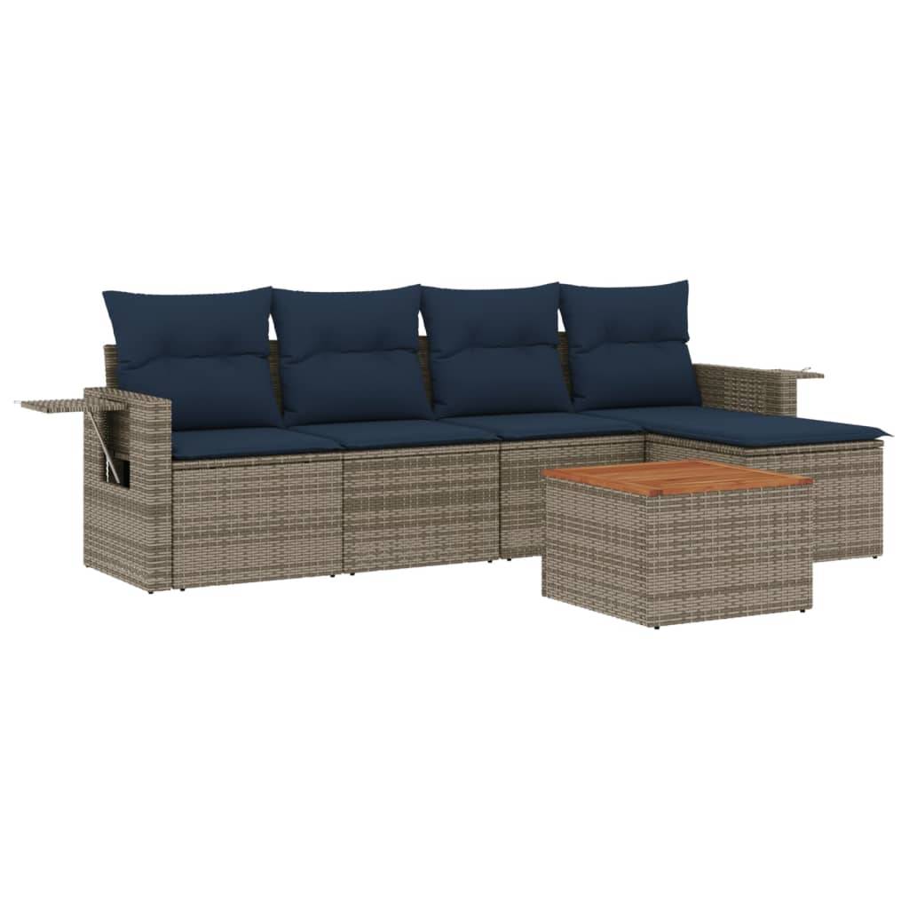 vidaXL 6-teiliges Gartensofa-Set mit Kissen, grau, Polyrattan