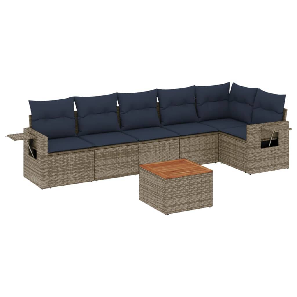 vidaXL 7-teiliges Gartensofa-Set mit Kissen, grau, Polyrattan