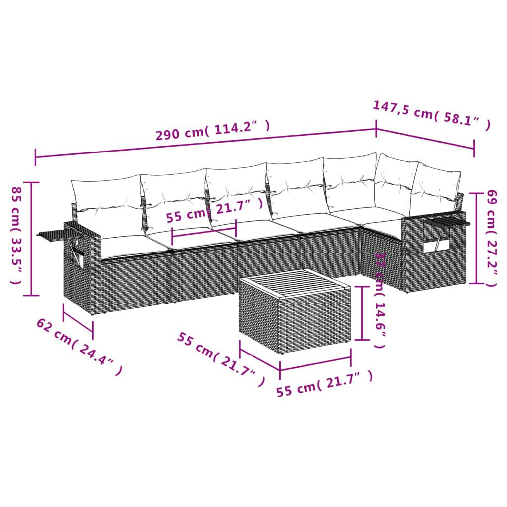 vidaXL 7-teiliges Gartensofa-Set mit Kissen, grau, Polyrattan