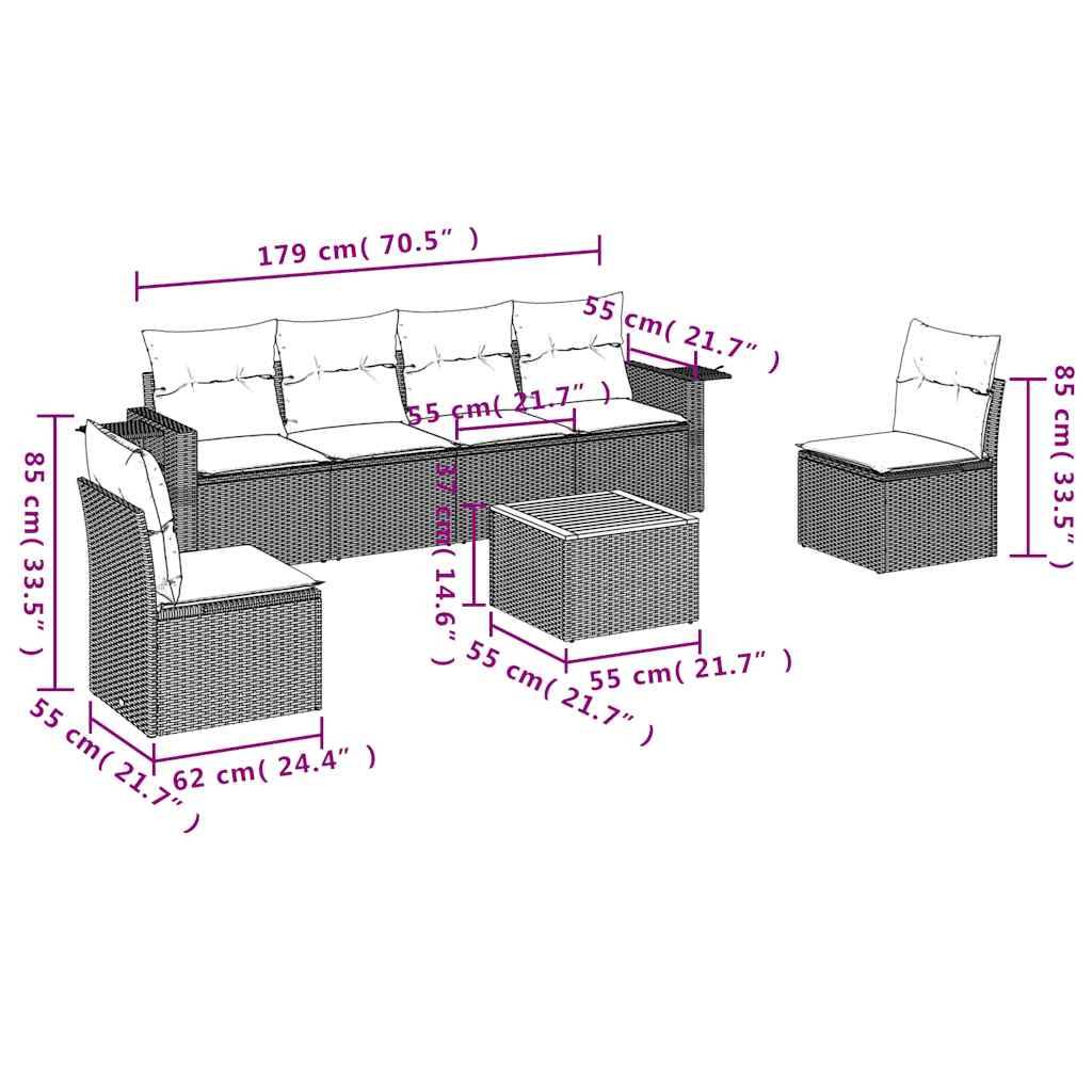 vidaXL 7-teiliges Gartensofa-Set mit Kissen, grau, Polyrattan