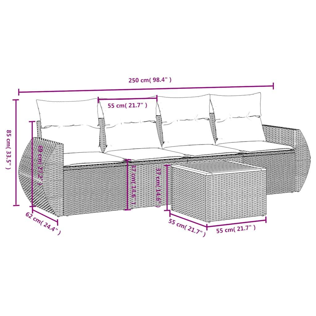 vidaXL 5-teiliges Gartensofa-Set mit Kissen, grau, Polyrattan