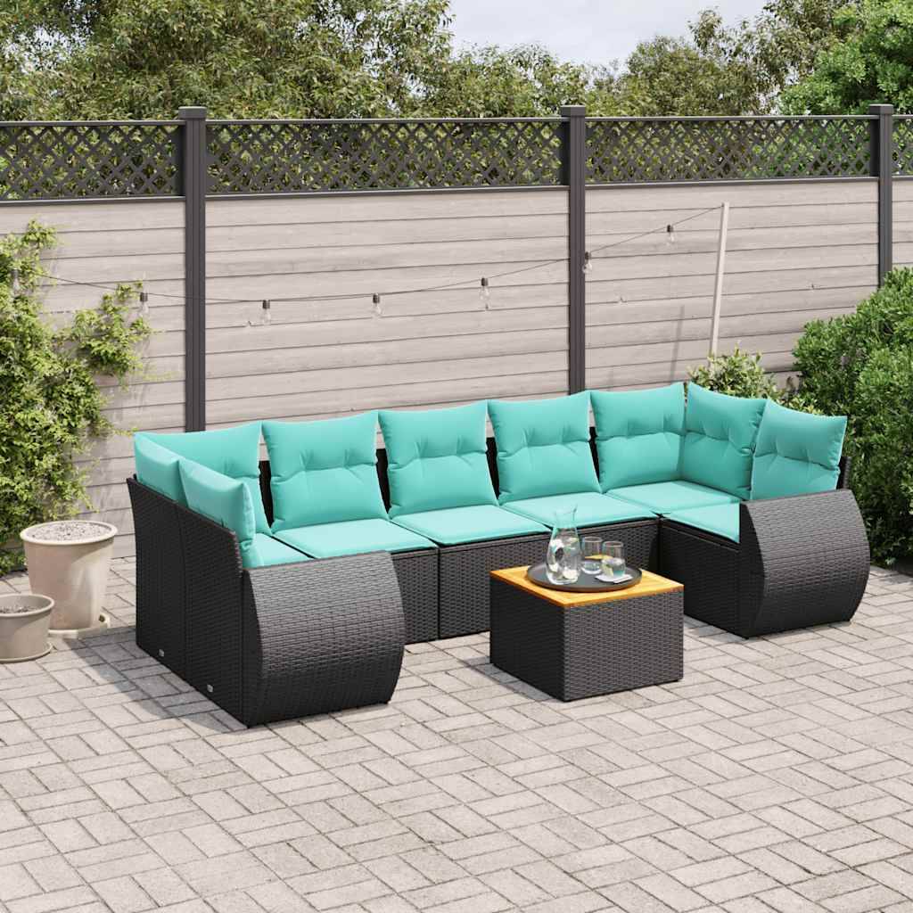 vidaXL 8-teiliges Gartensofa-Set mit Kissen, schwarzes Polyrattan