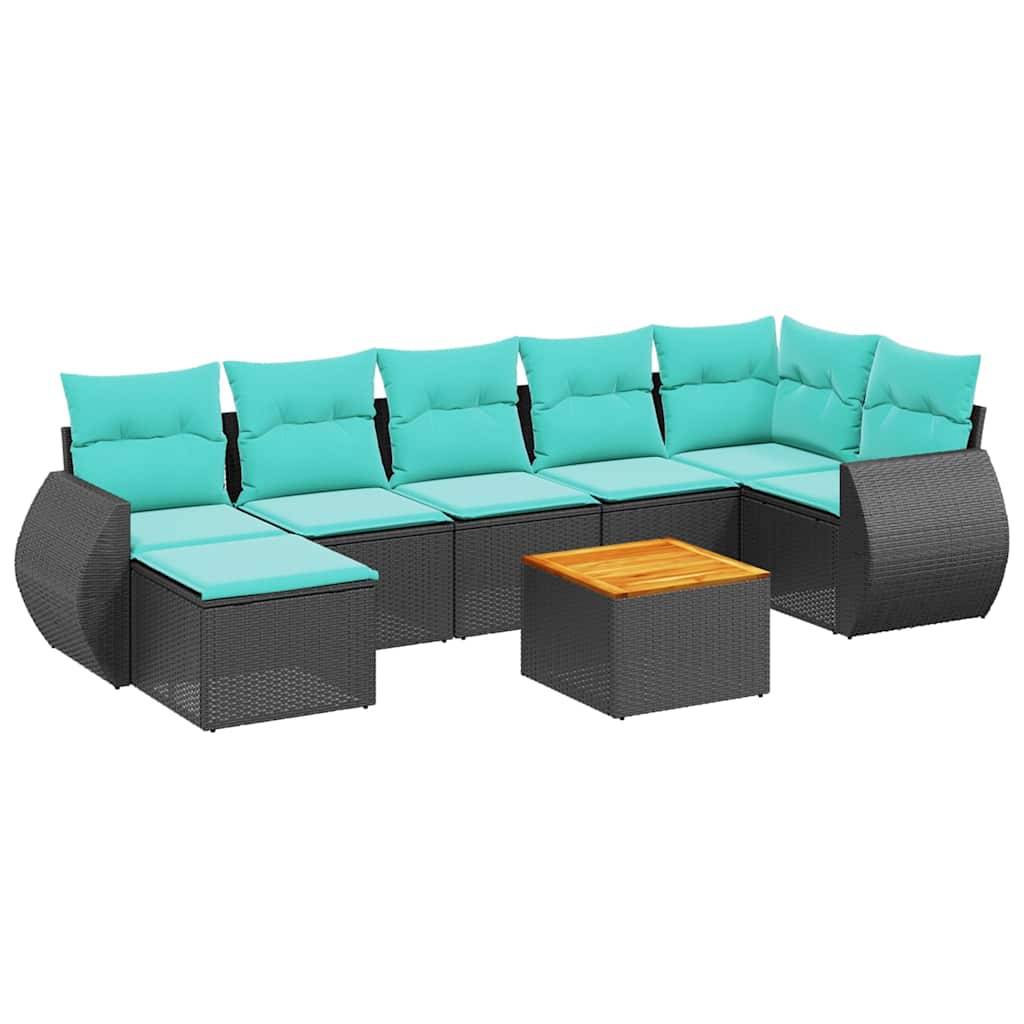 vidaXL 8-teiliges Gartensofa-Set mit Kissen, schwarzes Polyrattan