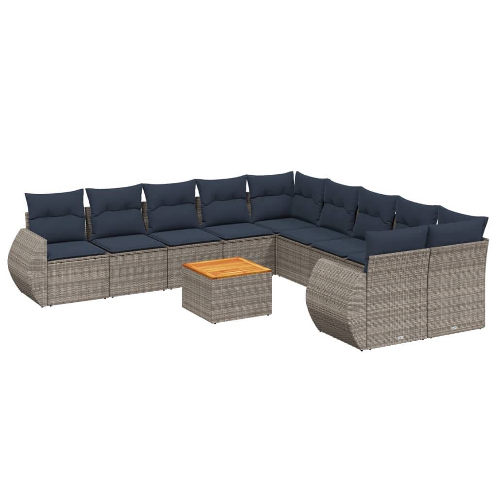 vidaXL 11-teiliges Gartensofa-Set mit Kissen, grau, Polyrattan