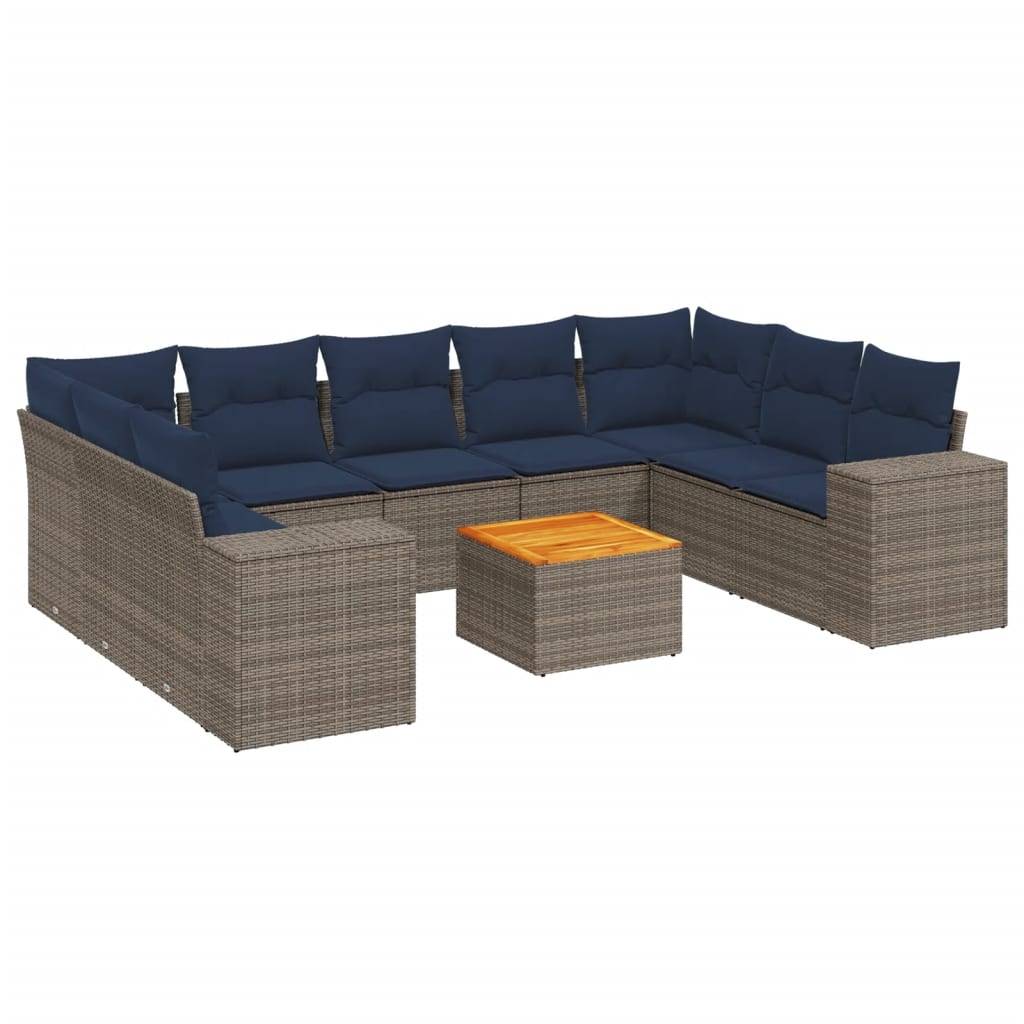 vidaXL 10-teiliges Gartensofa-Set mit Kissen, grau, Polyrattan