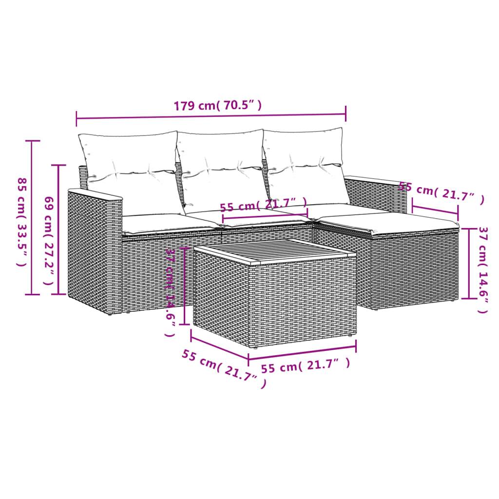 vidaXL 5-teiliges Gartensofa-Set mit Kissen, schwarzes Polyrattan