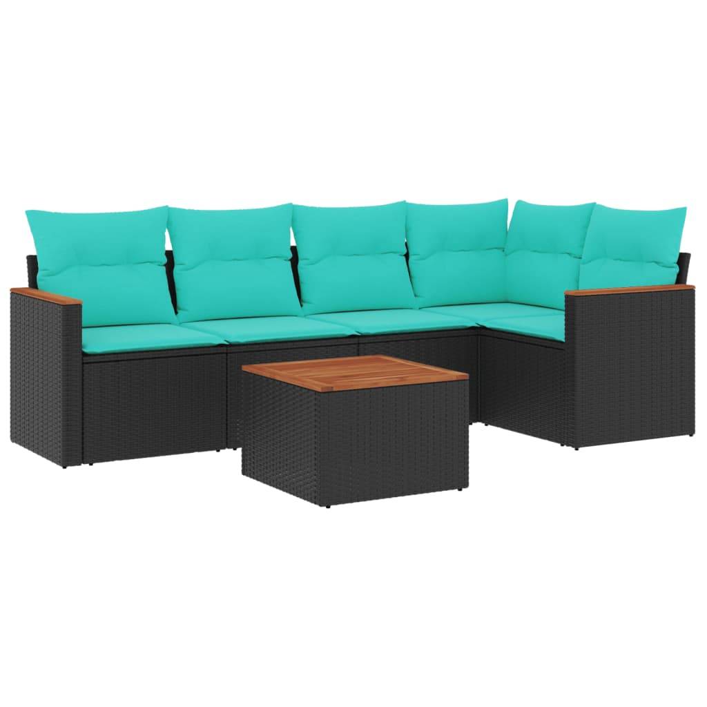 vidaXL 6-teiliges Gartensofa-Set mit Kissen, schwarzes Polyrattan
