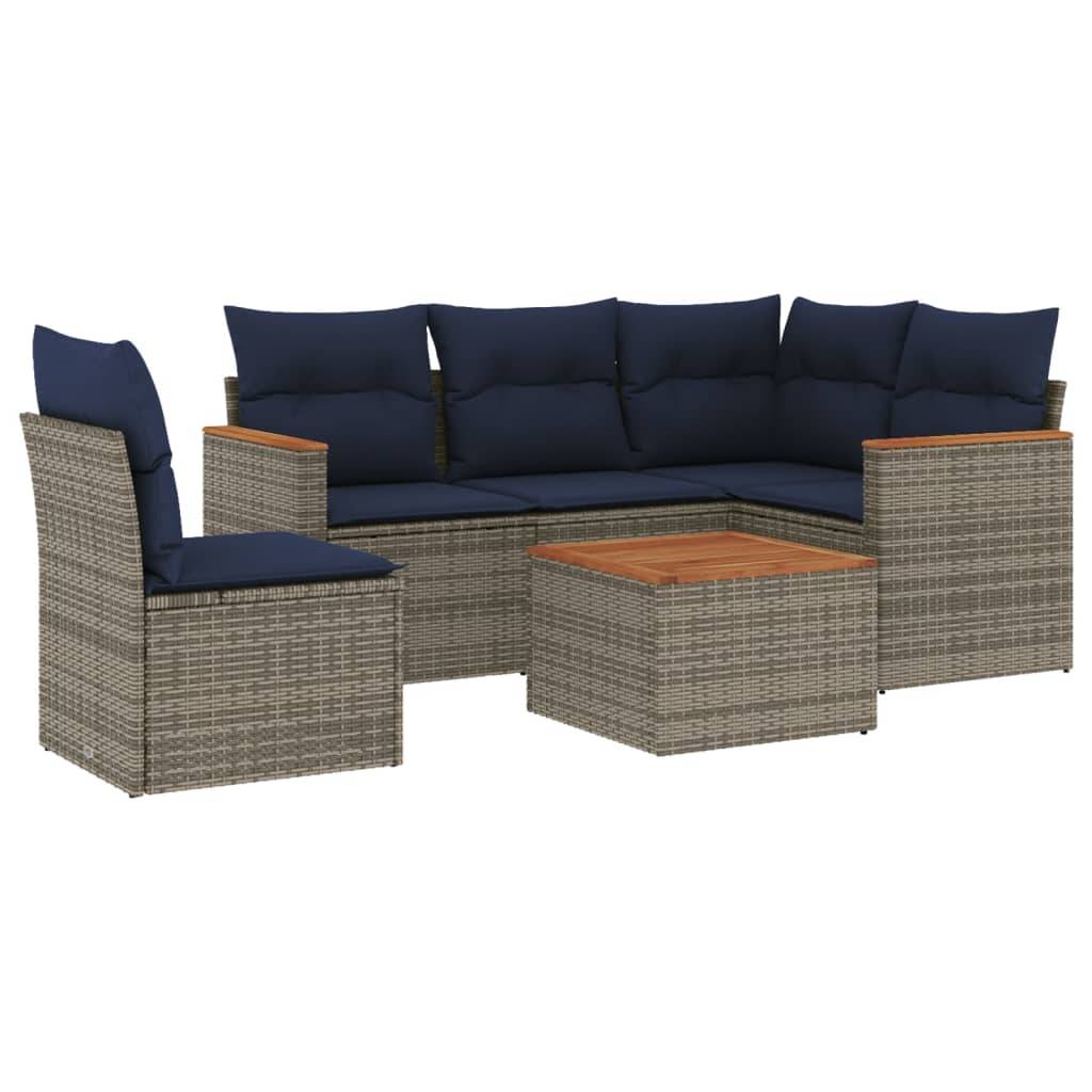 vidaXL 6-teiliges Gartensofa-Set mit Kissen, grau, Polyrattan