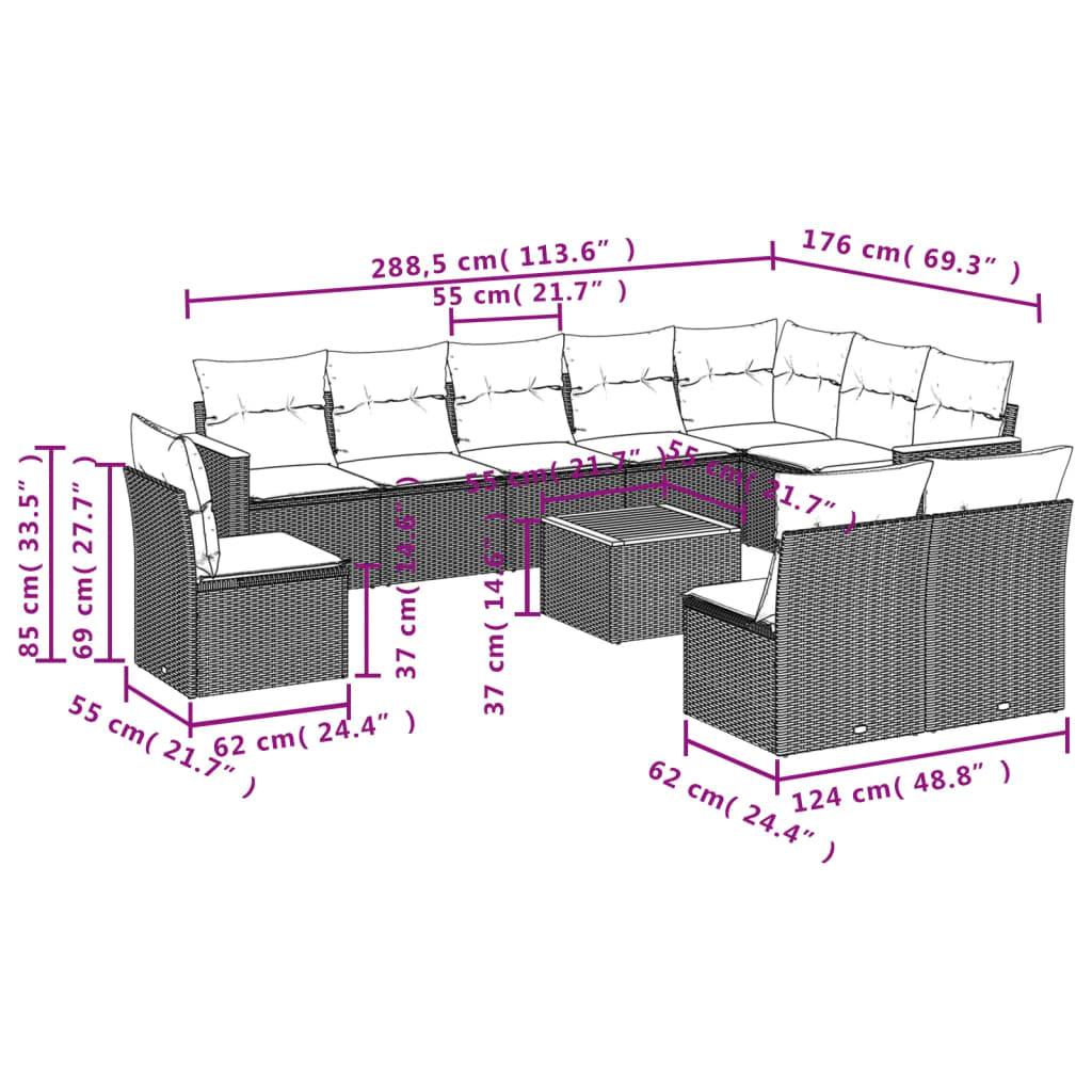 vidaXL 11-teiliges Gartensofa-Set mit Kissen, grau, Polyrattan