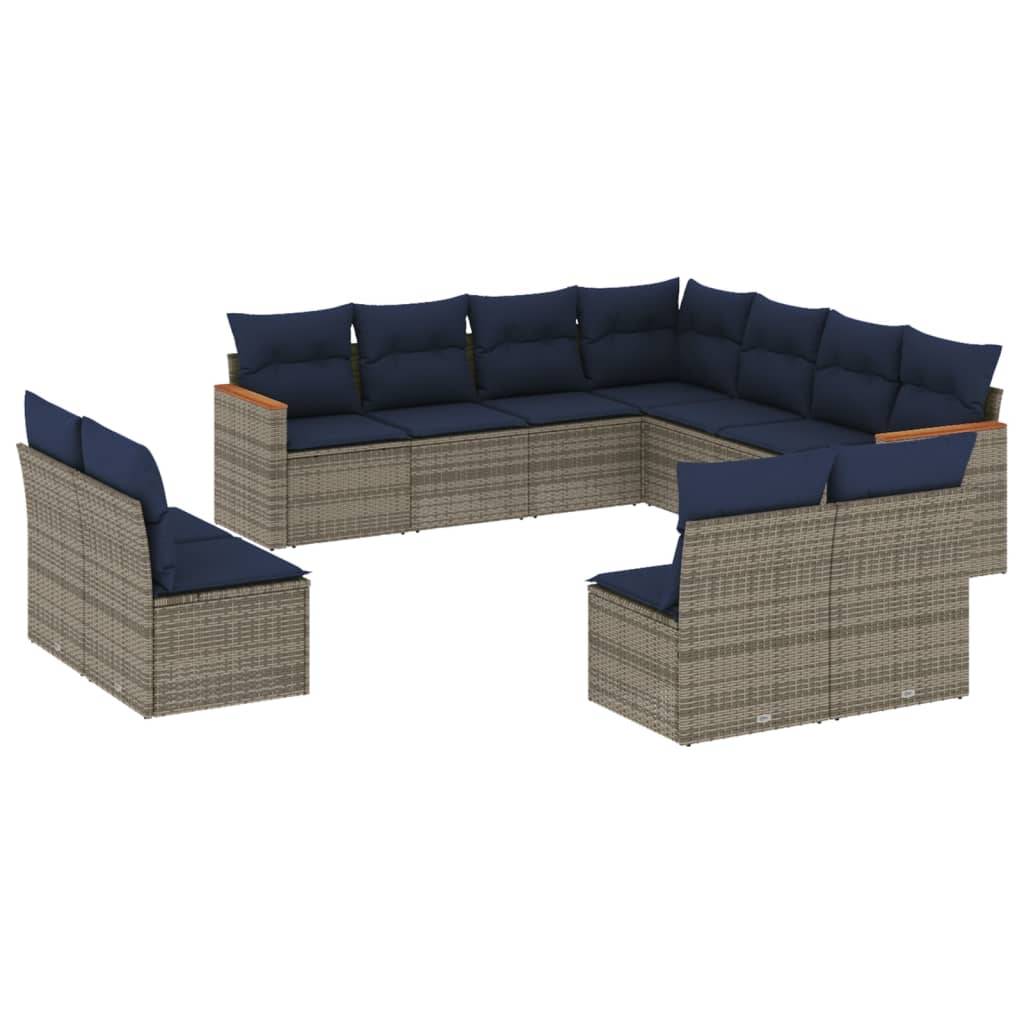 vidaXL 11-teiliges Gartensofa-Set mit Kissen, grau, Polyrattan