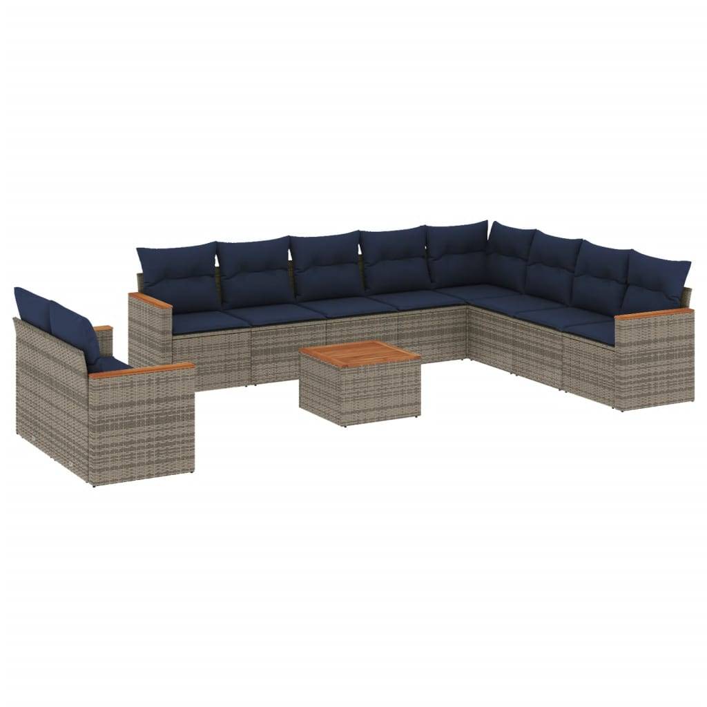 vidaXL 11-teiliges Gartensofa-Set mit Kissen, grau, Polyrattan