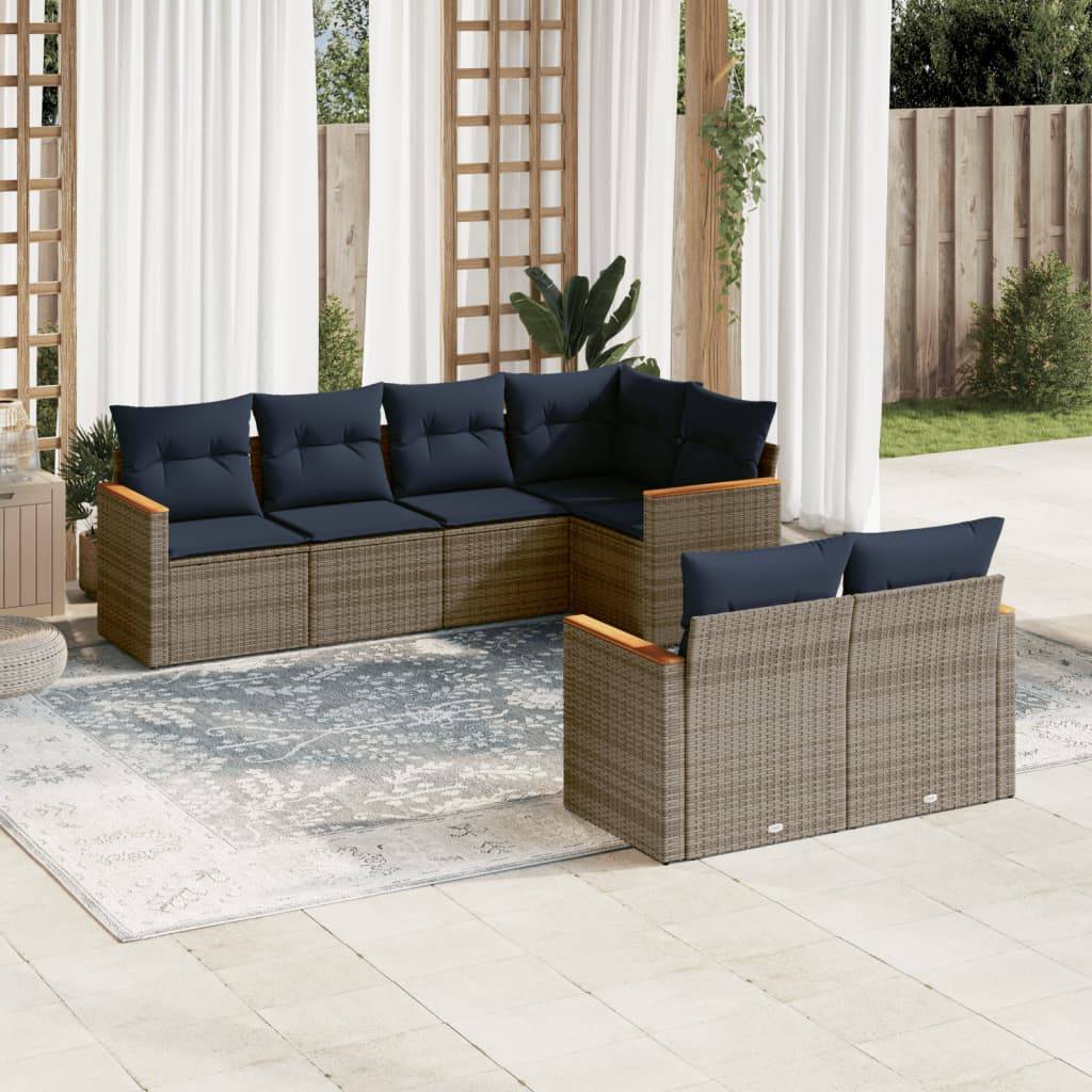 vidaXL 7-teiliges Gartensofa-Set mit Kissen, grau, Polyrattan