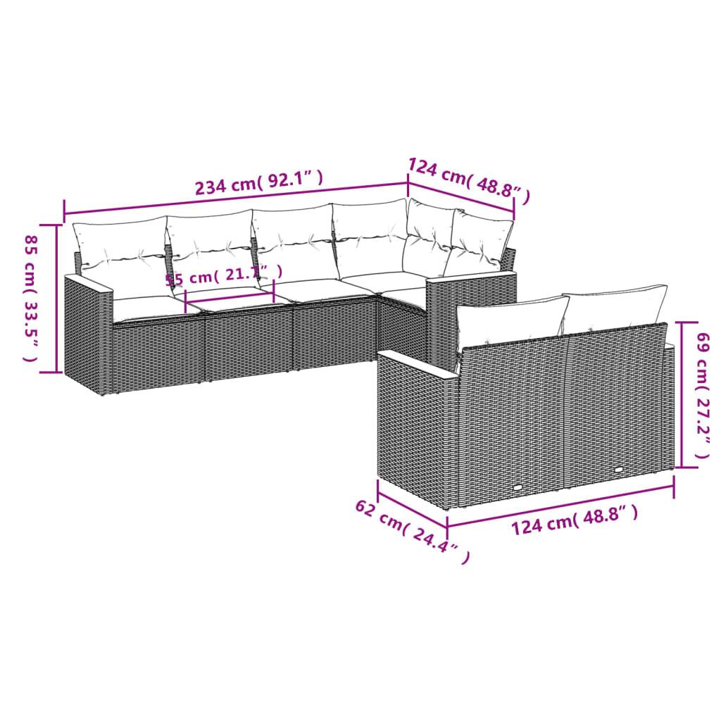 vidaXL 7-teiliges Gartensofa-Set mit Kissen, grau, Polyrattan