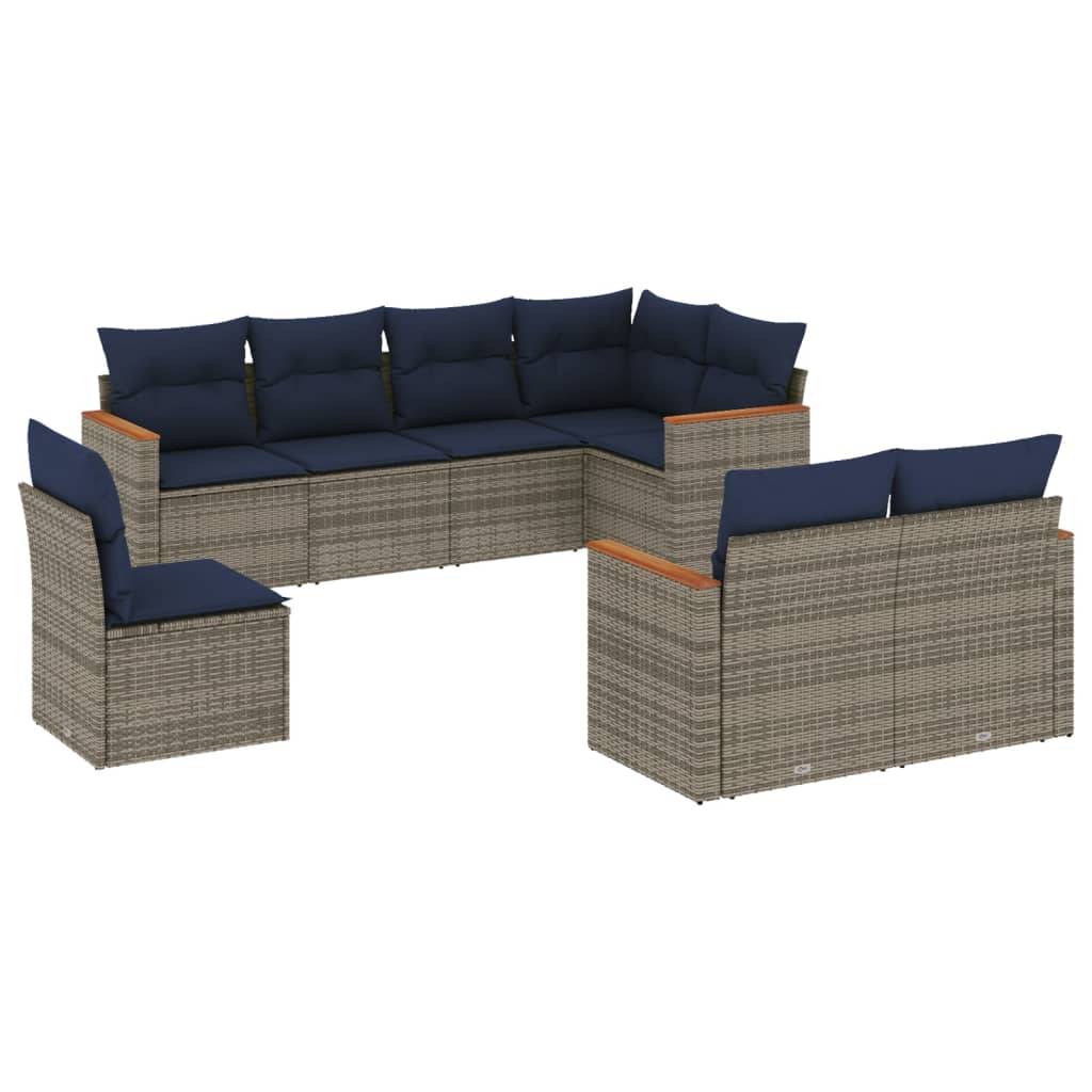 vidaXL 8-teiliges Gartensofa-Set mit Kissen, grau, Polyrattan