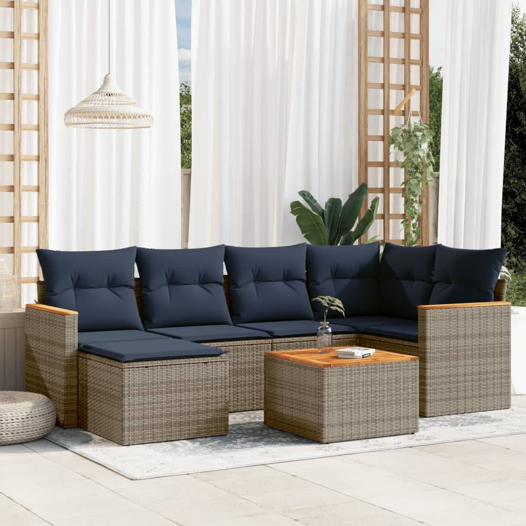 vidaXL 7-teiliges Gartensofa-Set mit Kissen, grau, Polyrattan