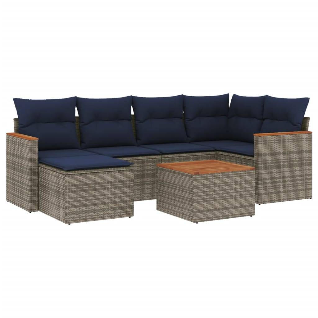 vidaXL 7-teiliges Gartensofa-Set mit Kissen, grau, Polyrattan