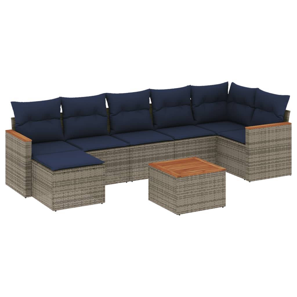 vidaXL 8-teiliges Gartensofa-Set mit Kissen, grau, Polyrattan