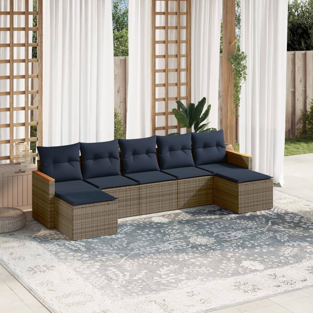 vidaXL 7-teiliges Gartensofa-Set mit Kissen, grau, Polyrattan
