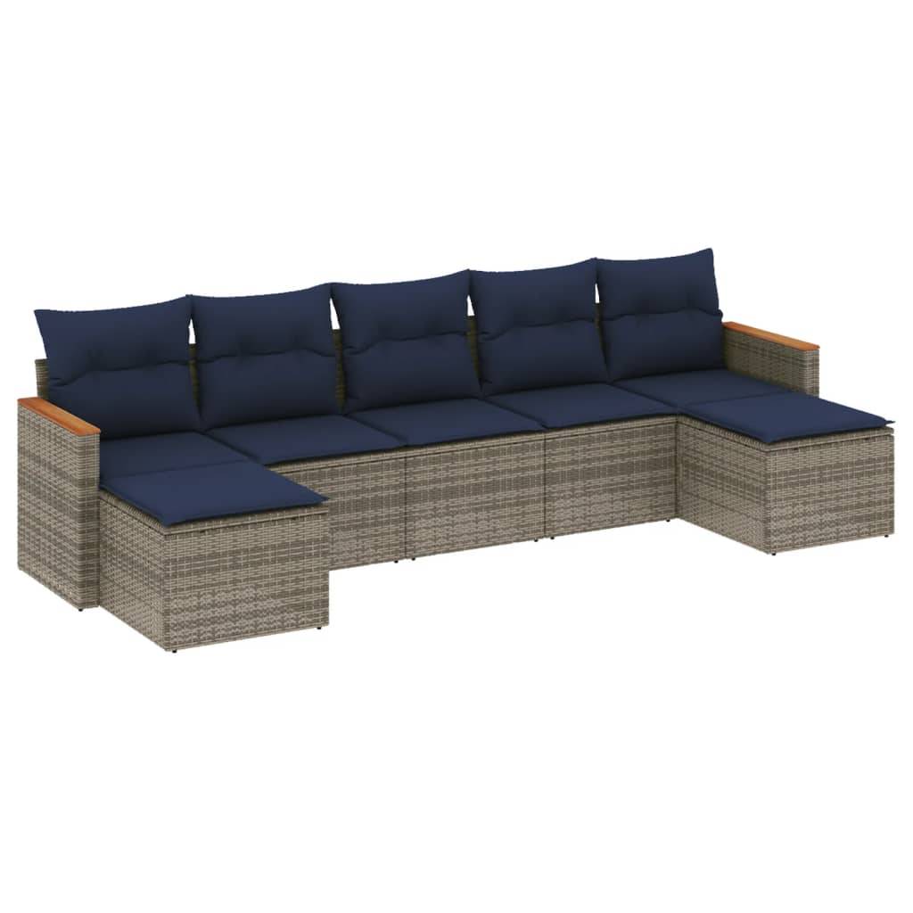 vidaXL 7-teiliges Gartensofa-Set mit Kissen, grau, Polyrattan