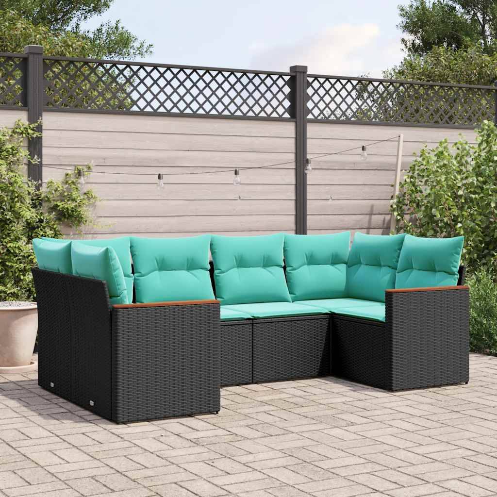 vidaXL 6-teiliges Gartensofa-Set mit Kissen, schwarzes Polyrattan