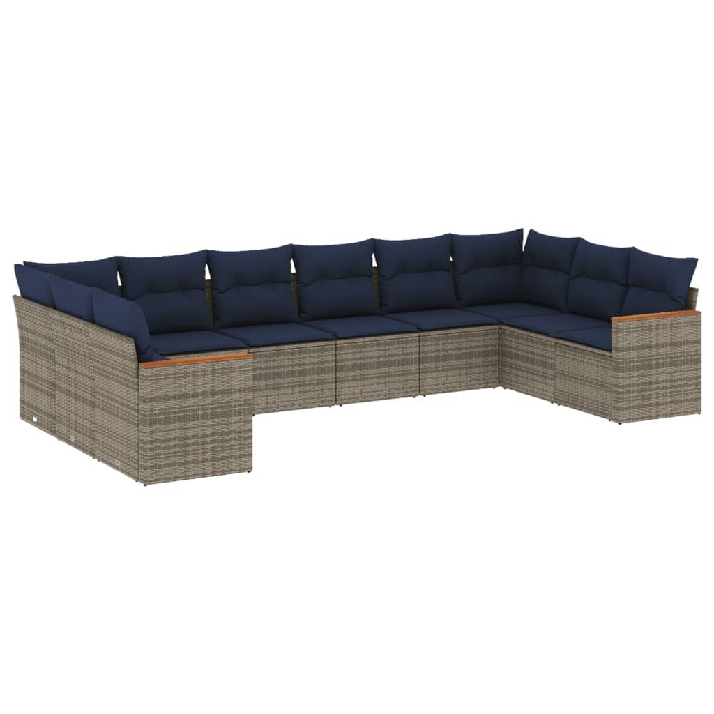 vidaXL 10-teiliges Gartensofa-Set mit Kissen, grau, Polyrattan