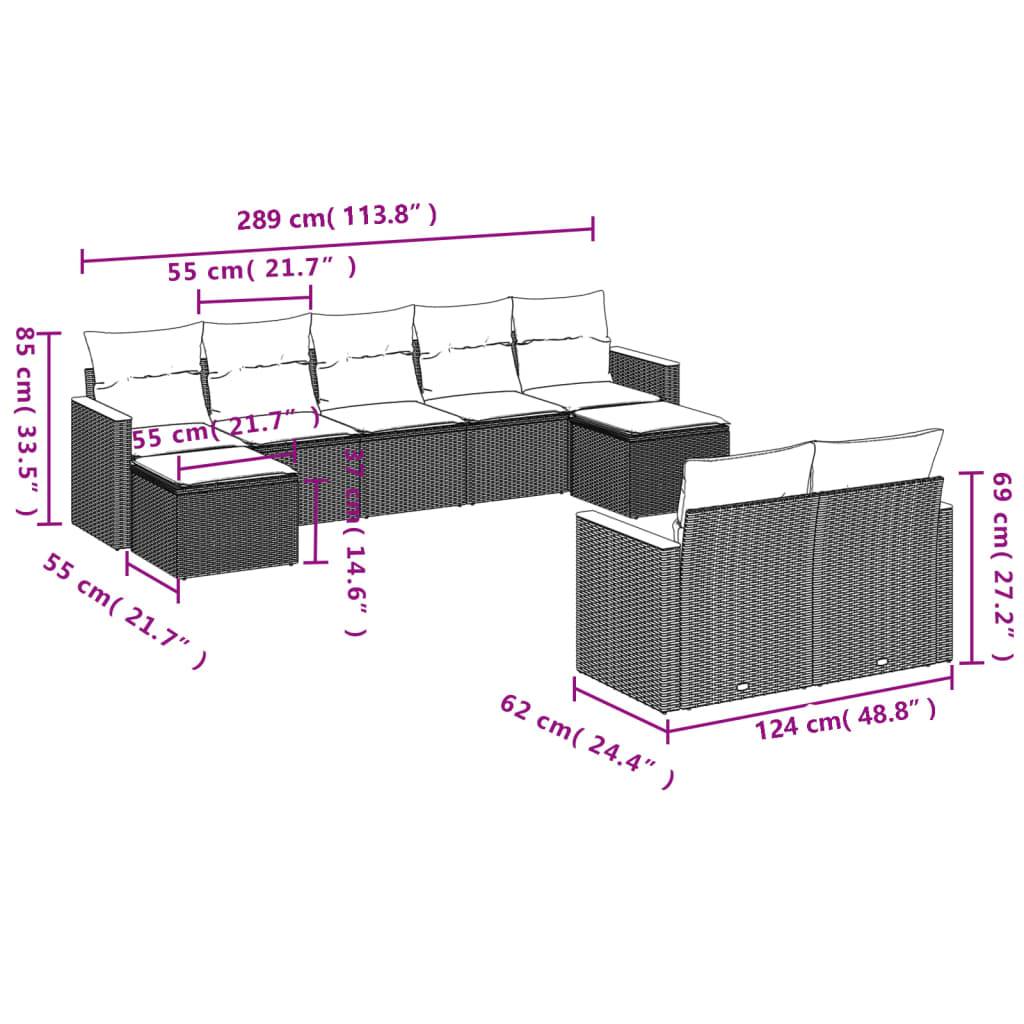 vidaXL 9-teiliges Gartensofa-Set mit Kissen, schwarzes Polyrattan