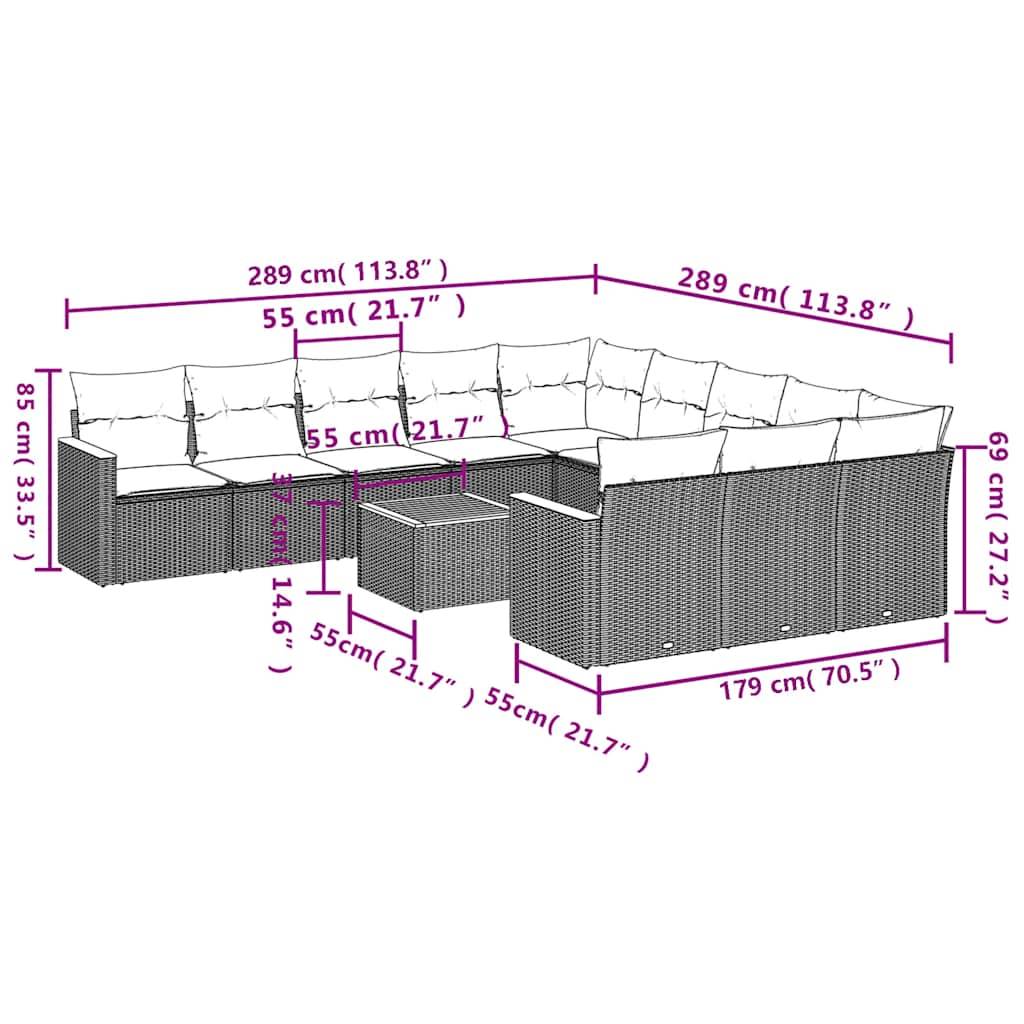 vidaXL 12-teiliges Gartensofa-Set mit Kissen, schwarzes Polyrattan